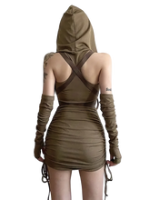 Load image into Gallery viewer, &#39;Sicarius&#39; Olive Hooded Mini Dress