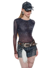 Load image into Gallery viewer, Denim-Print Sheer Mesh Long Sleeve Tee