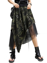 Load image into Gallery viewer, 'Vanguard' Distressed Camo Denim Tulle Maxi Skirt