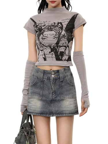 Grunge Art High Neck Crop Top