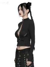 Load image into Gallery viewer, Belted Lace-Up Front Long Sleeve Crop Top