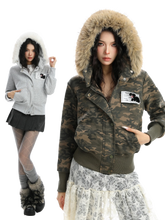 Load image into Gallery viewer, 'Cipher' Fur-Trimmed Cropped Cotton Hoodie