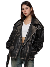 Load image into Gallery viewer, 'Raider' Belted Leather Jacket