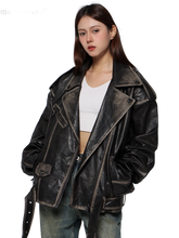 Load image into Gallery viewer, &#39;Raider&#39; Belted Leather Jacket