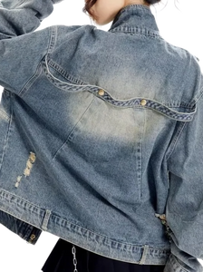 Heavy Retro Wash Strapped Denim Jacket