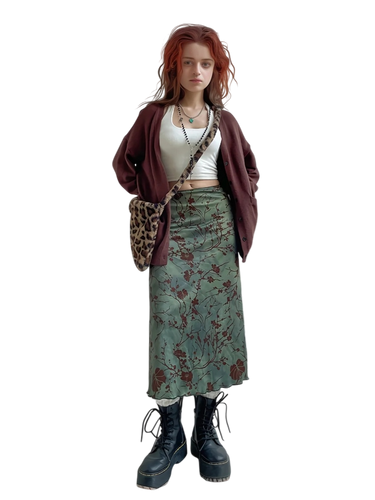 Botanical Satin Midi Skirt
