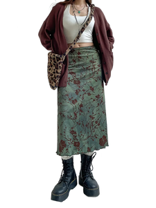 Botanical Satin Midi Skirt