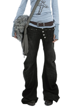 Load image into Gallery viewer, Studded Wide-Leg Black Denim Jeans