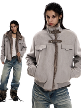 Load image into Gallery viewer, 'Reckoning' Suede Fur-Trim Stand Collar Jacket