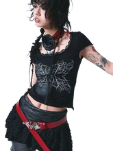 Load image into Gallery viewer, Web Lace Cropped Short Sleeve Tee