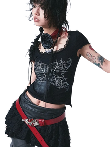 Web Lace Cropped Short Sleeve Tee