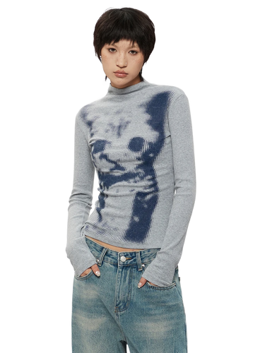 Pixel Kitty High-Neck Long Sleeve Tee