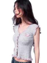 Load image into Gallery viewer, Butterfly Embellished Short Sleeve Knit Blouse