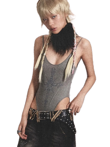 Gothic Cross Plunging Bodysuit