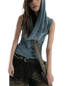 'Cavum' Ribbed Knit Tank Top with Oversized Hood
