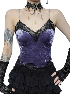 'Nocte' Velvet Lace Camisole Mini Dress Set