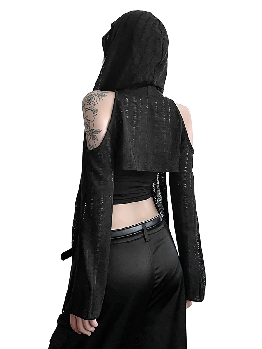 'Shadow' Open Shoulder Long Sleeve Hooded Cape | DYSTOPIɅN ™️ – DYSTOPIɅN