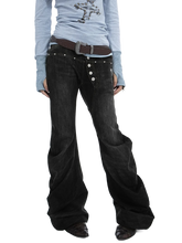 Load image into Gallery viewer, Studded Wide-Leg Black Denim Jeans