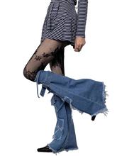 Load image into Gallery viewer, Cross Stitch Distressed Blue Denim Leg Warmers