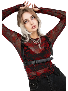 Crimson Web Sheer Mesh Long Sleeve Top