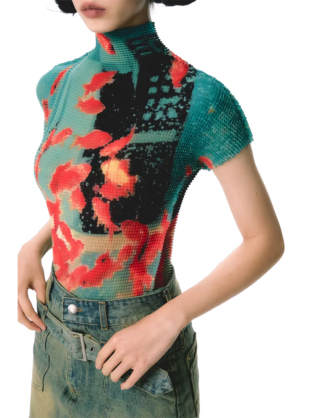 Pixel Koi Textured-Stretch Short Sleeve Tee
