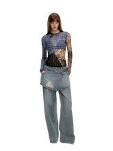 Load image into Gallery viewer, 'Runes' Plaid Patchwork Stretch-Mesh Long Sleeve Top