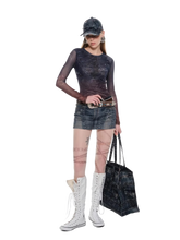 Load image into Gallery viewer, Denim-Print Sheer Mesh Long Sleeve Tee