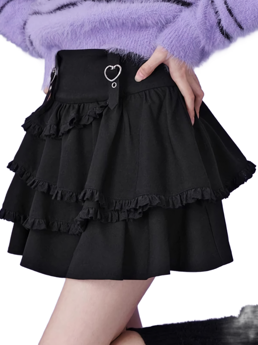 Layered Black Ruffle Mini Skirt