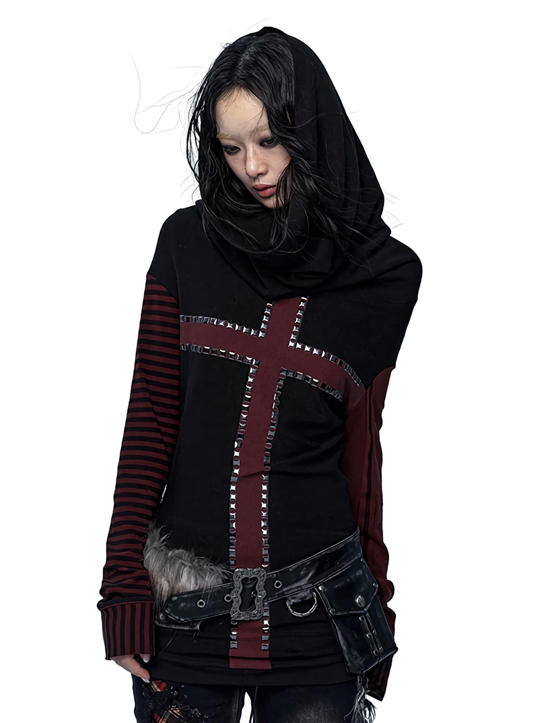 'Shade' Studded Long Sleeve Tee with Oversized Hood