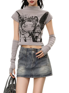 Grunge Art High Neck Crop Top