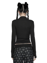 Load image into Gallery viewer, Belted Lace-Up Front Long Sleeve Crop Top