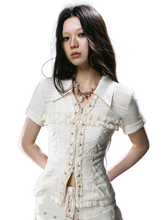 Load image into Gallery viewer, Studded Lace-Front Zip Shirt
