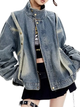 Load image into Gallery viewer, Heavy Retro Wash Strapped Denim Jacket