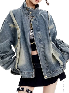 Heavy Retro Wash Strapped Denim Jacket