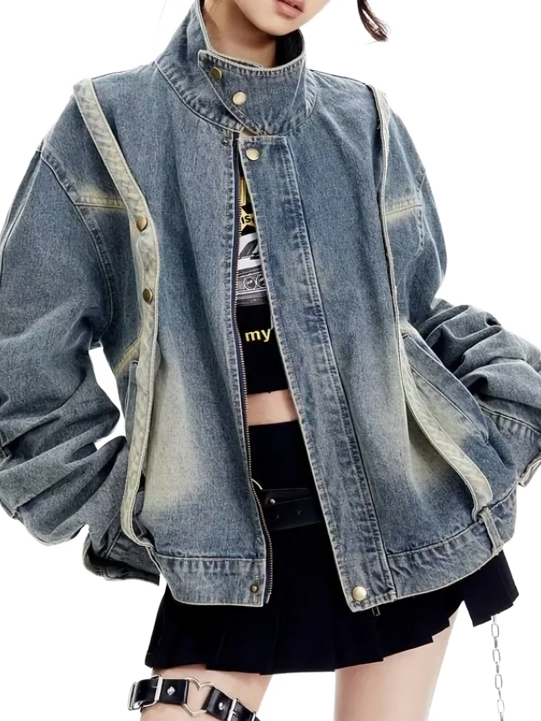 Heavy Retro Wash Strapped Denim Jacket