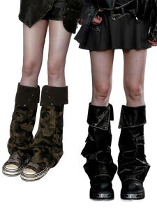 Studded Leg Warmers in Dark Leather or Camo