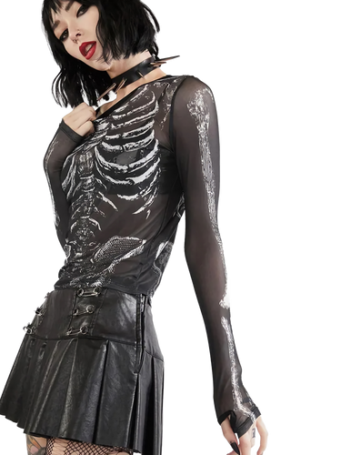 Skeletal Sheer Mesh Long Sleeve Tee