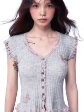 Load image into Gallery viewer, Butterfly Embellished Short Sleeve Knit Blouse