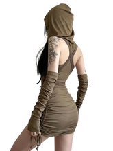 Load image into Gallery viewer, &#39;Sicarius&#39; Olive Hooded Mini Dress