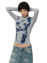 Load image into Gallery viewer, Pixel Kitty High-Neck Long Sleeve Tee
