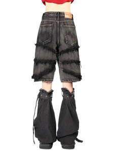 'Rend' Abstract Shredded Denim Leg Warmers