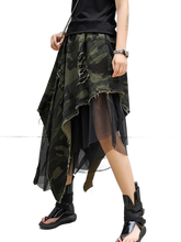 Load image into Gallery viewer, 'Vanguard' Distressed Camo Denim Tulle Maxi Skirt