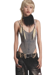 Gothic Cross Plunging Bodysuit