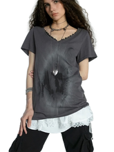 Load image into Gallery viewer, &#39;Portal&#39; Distressed Cotton Tee with Lace Patchwork