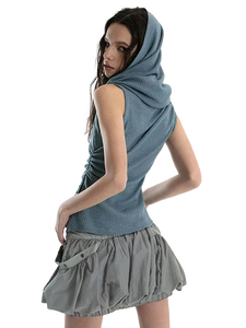 'Cavum' Ribbed Knit Tank Top with Oversized Hood