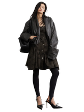 Load image into Gallery viewer, Pleated Shawl-Collar Vegan Leather Jacket