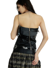 Load image into Gallery viewer, Glossy Pleated Vegan Leather Strapless Tank