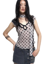 Load image into Gallery viewer, Polka-Dot Sheer Mesh Top with Scarf