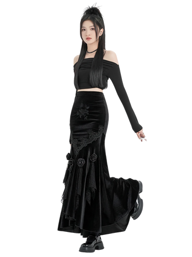 'Rosa' Black Velvet Maxi Skirt