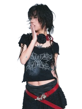 Load image into Gallery viewer, Web Lace Cropped Short Sleeve Tee